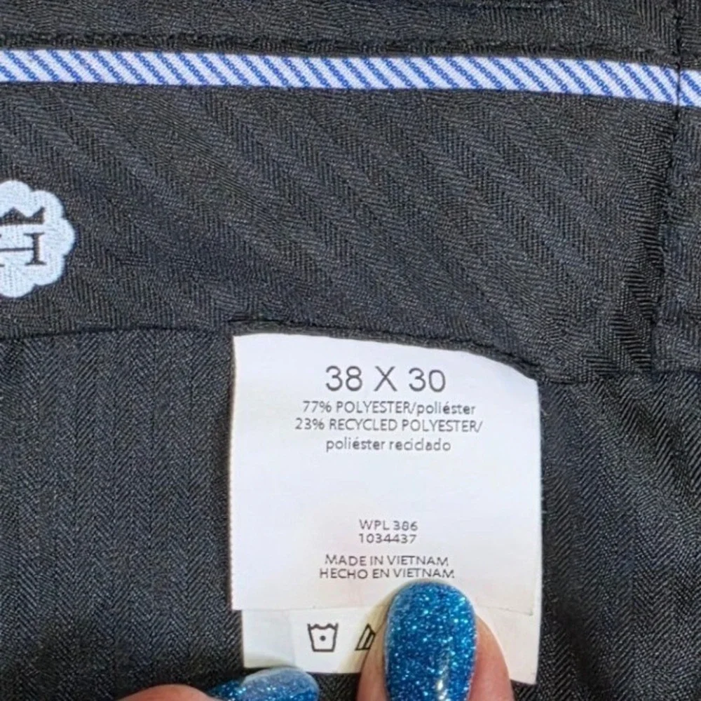 Haggar Classic Fit Eclo Stria Grey Dress Pants Mens 38x30 Flat Front Trousers